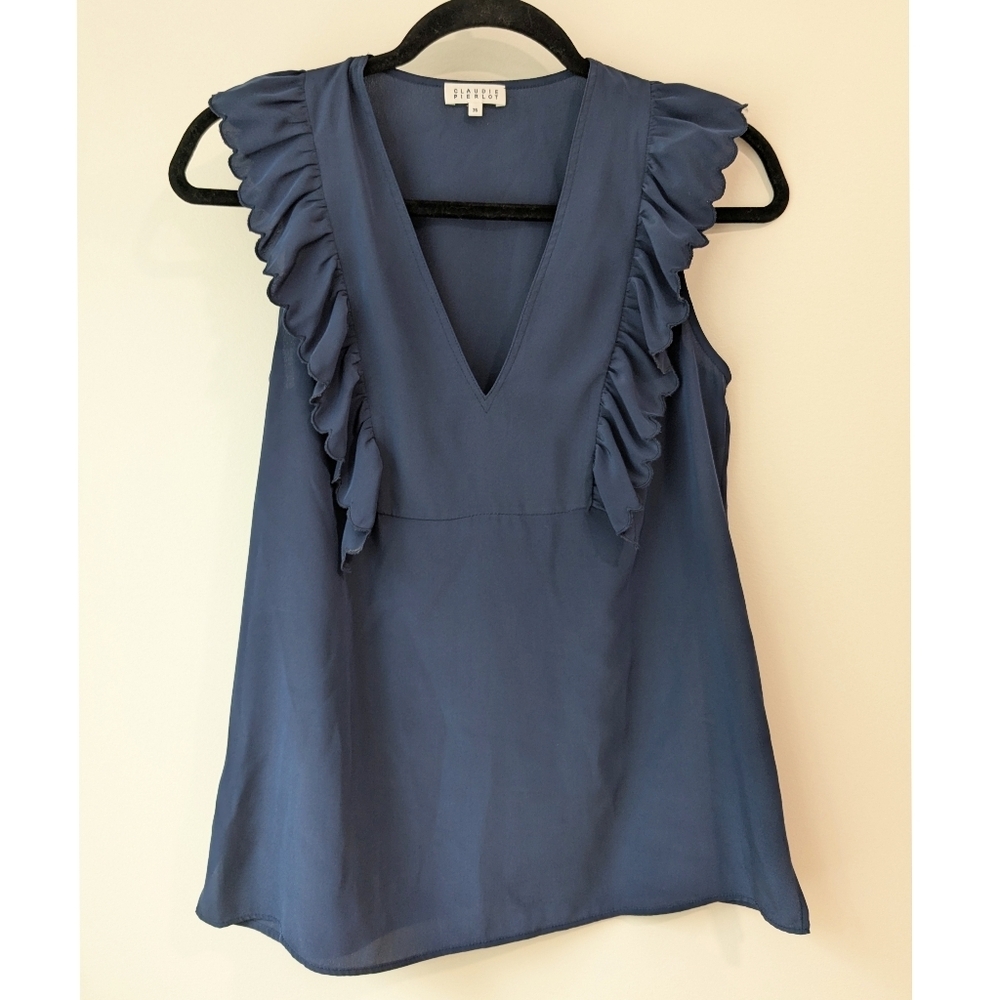 Staccato Women's Navy Ruffle V-Neck Sleeveless Top